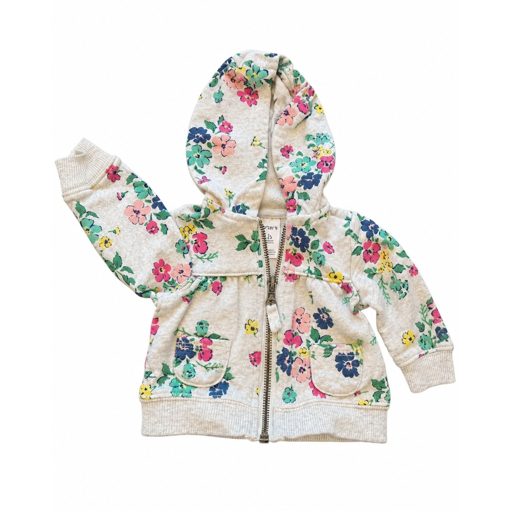Carters Newborn Baby Girls Cream Floral Zip Up Hoodie Long Sleeve Hooded Jacket